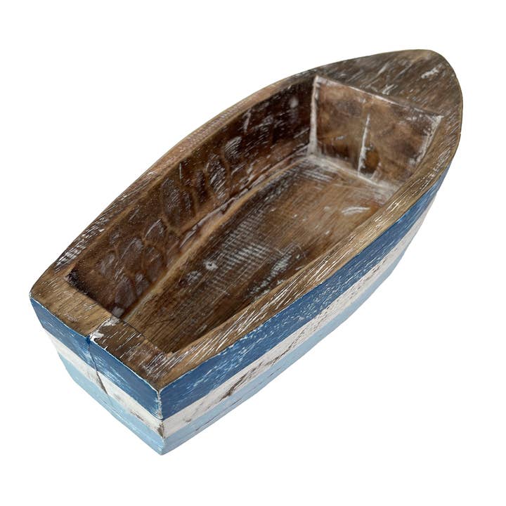 Zeckos - Vente Décorations de table - Centre de table décoratif bateau en bois rustique bleu et blanc 12"9