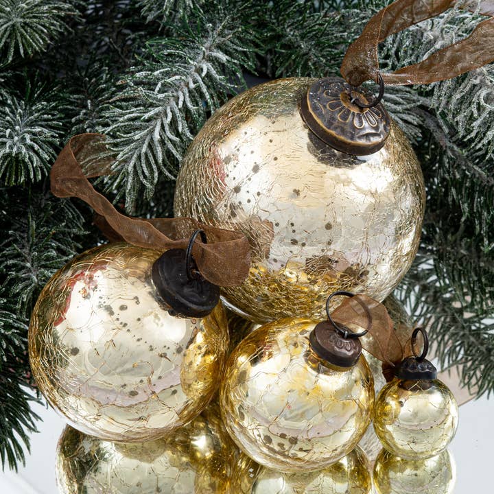Bollywood Christmas - Wholesale Ornament - 3" Large Gold Crackle Glass Christmas Tree Bauble Decoration1