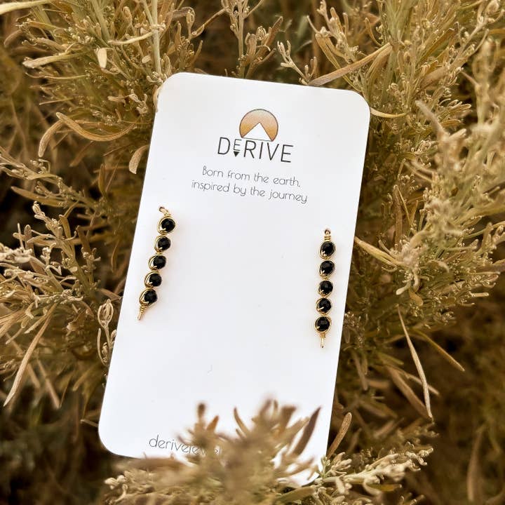 Mini Black Tourmaline Threader Earrings for wholesale by Derive Jewelry