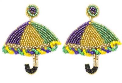 What's Hot – wholesale Dangle earrings – Mardi Gras Seed Bead Umbrella 2.5" Earring