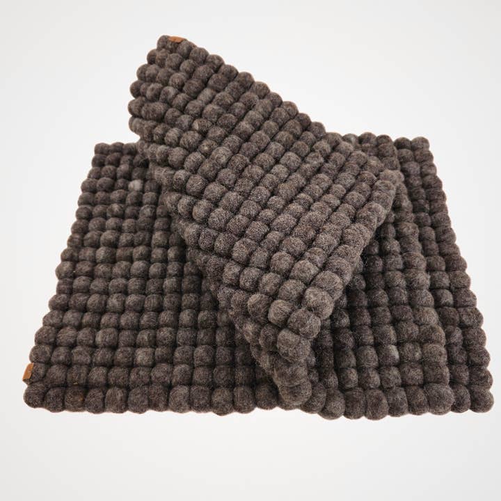Feltiful - Wholesale Placemat - Brown Pom Pom Modern Felt Placemats. 17x13 Inches2
