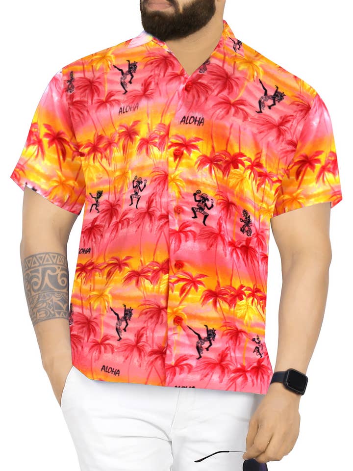 La Leela Chemise hawaïenne Funky Beach pour homme, taille M, rose, palmier pour la vente par LA LEELA \ HAPPY BAY