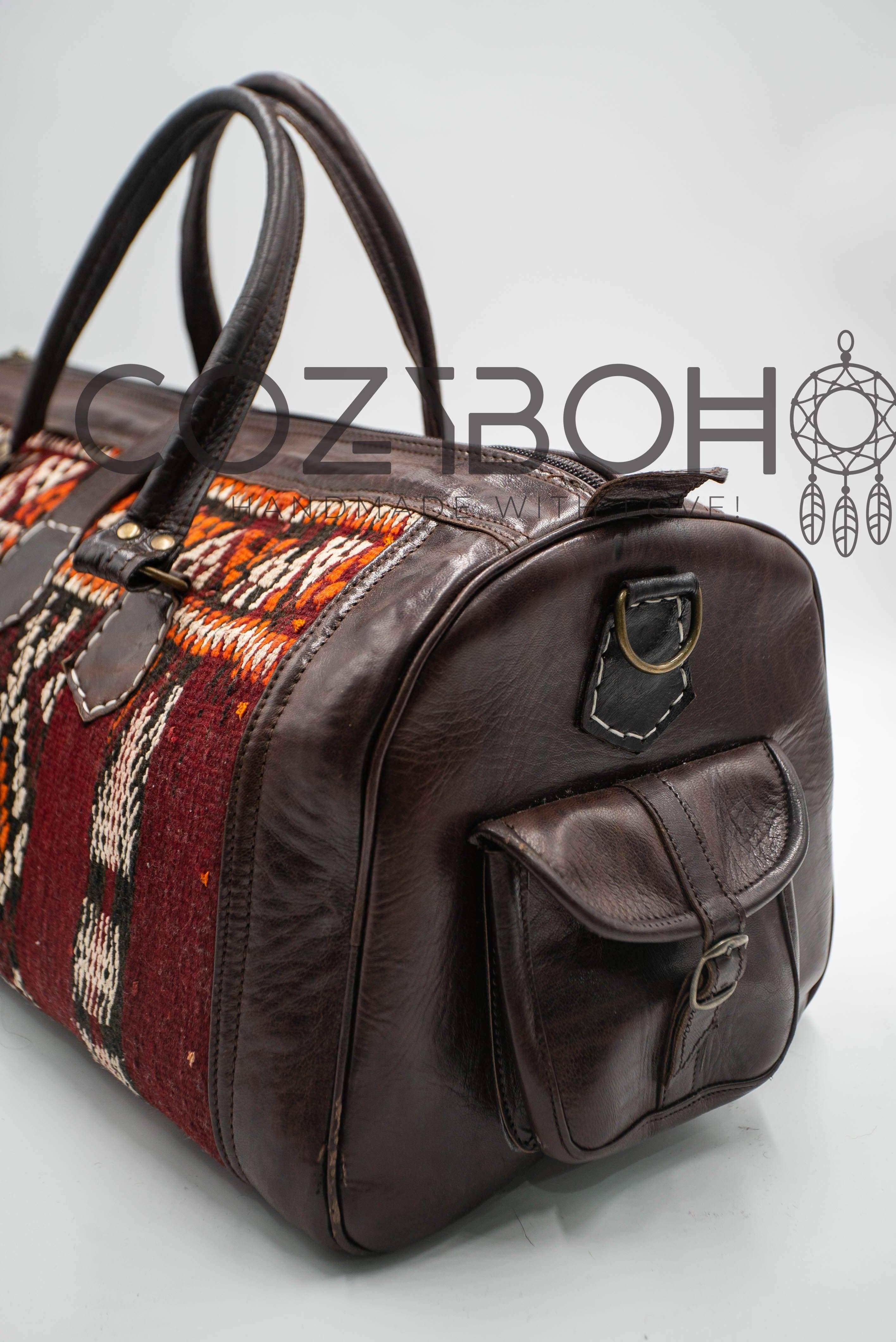 CozyBoho – Saco de viagem - Mulher por atacado – Bolsa de fim de semana Kilim de couro CozyBoho™2