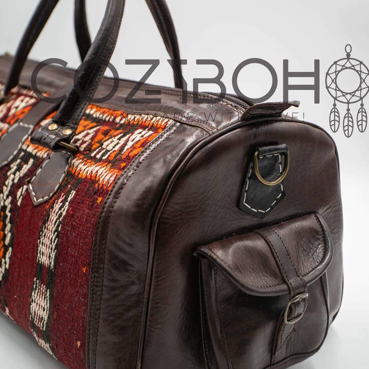 CozyBoho – Saco de viagem - Mulher por atacado – Bolsa de fim de semana Kilim de couro CozyBoho™2