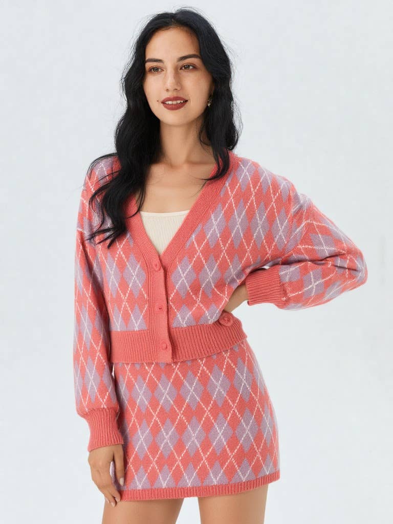 VERY J - Vente Cardigan – femme - VE60015JKT-Cardigan en tricot à motif Argyle3