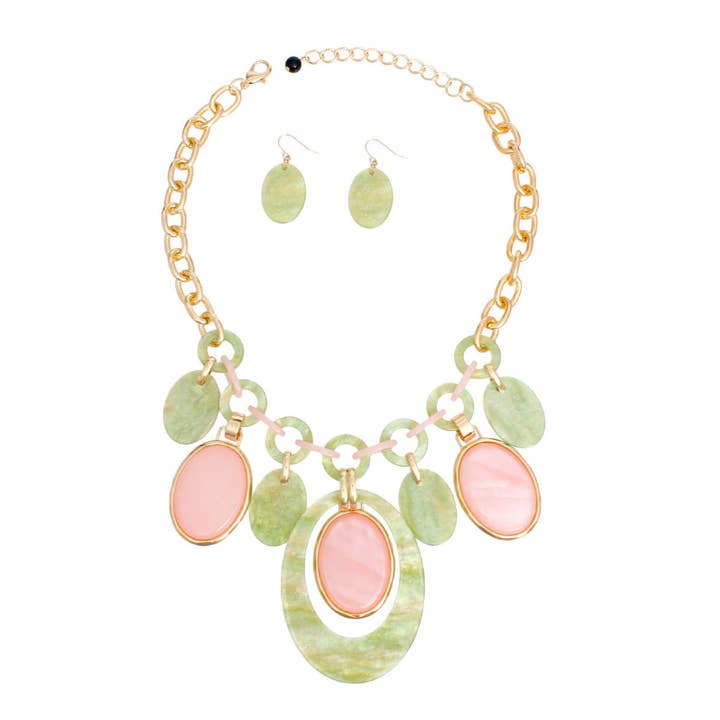 AKA Necklace Pink Green Oval Swirl Set for Women for wholesale on Faire