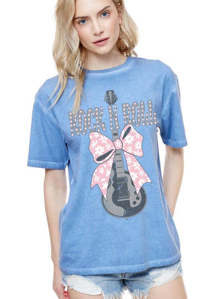 'PUFF' Bow Ribbon Rock N Roll Graphic S/S Lunar Dye Tee for wholesale by Foryeri