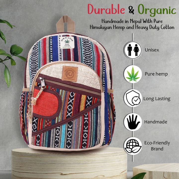 Lungta Imports - Wholesale Backpack - Women's - Handmade Natural Hemp Nepal Daypack Purse for Women & Girls4