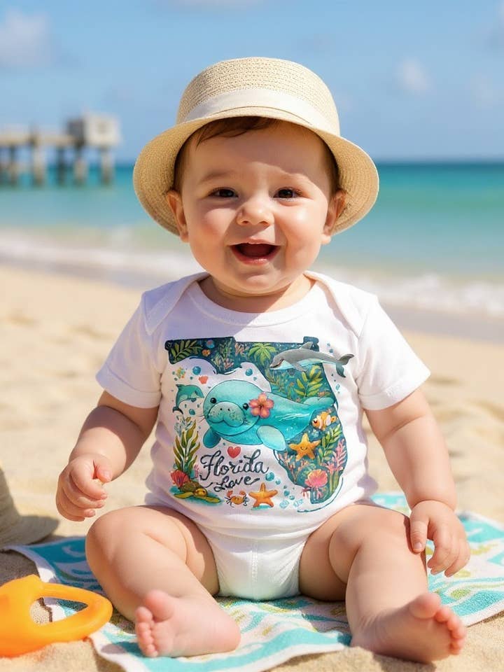 Florida Love Manatee Onesie for wholesale by River Tide Apparel