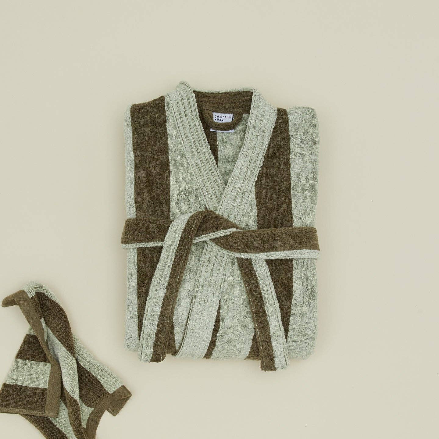 Hawkins New York - Wholesale Robe - Unisex - Simple Striped Terry Bathrobe- Olive/Sage2