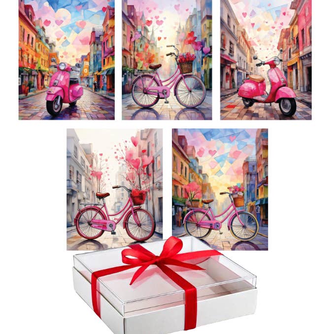Collection Valentine on Wheels A2 Coffret de 5 Cartes pour la vente par Quiltberry Farm