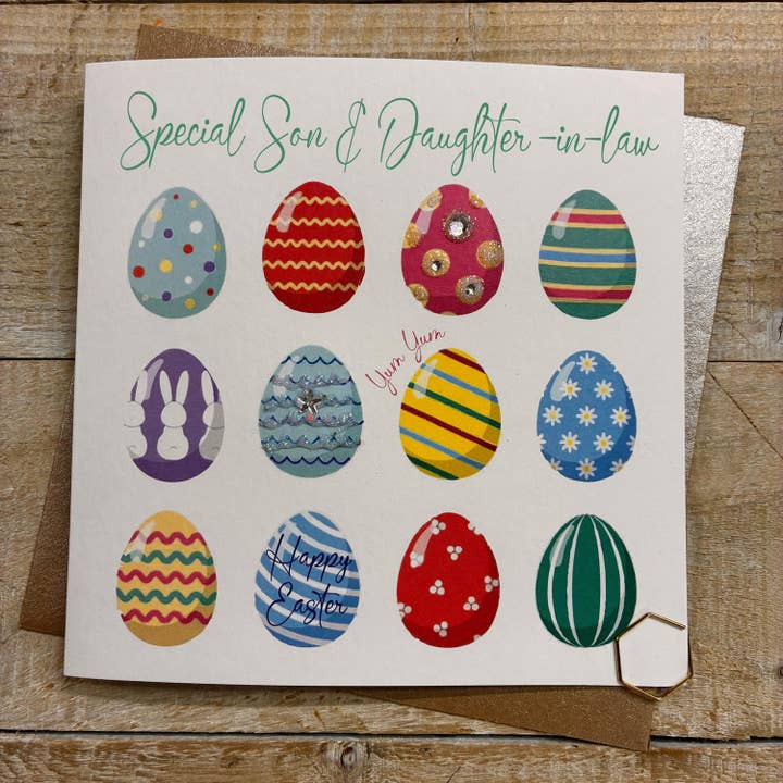 SON & DAUGHTER IN LAW - EASTER EGGS CARD (E26-4-SD) for wholesale by White Cotton Cards