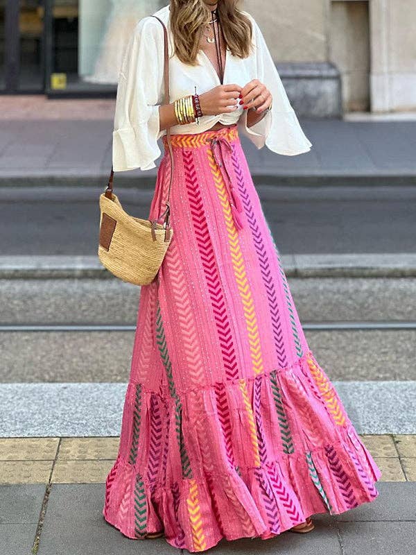 ROJO ROSA Faldas de fondo con vendaje suelto y estampado multicolor de venta al por mayor en Faire0