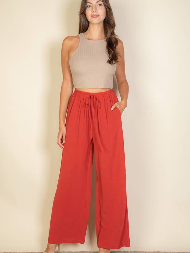 CAPELLA APPAREL - Vente Pantalon – femme - Pantalon minimaliste à taille large avec cordon de serrage