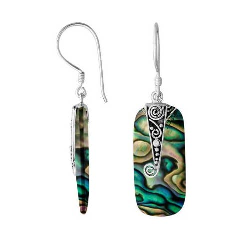 AE-1149-AB Sterling Silver Abalone Shell Rectangular Drop Earrings for wholesale by Bali Designs