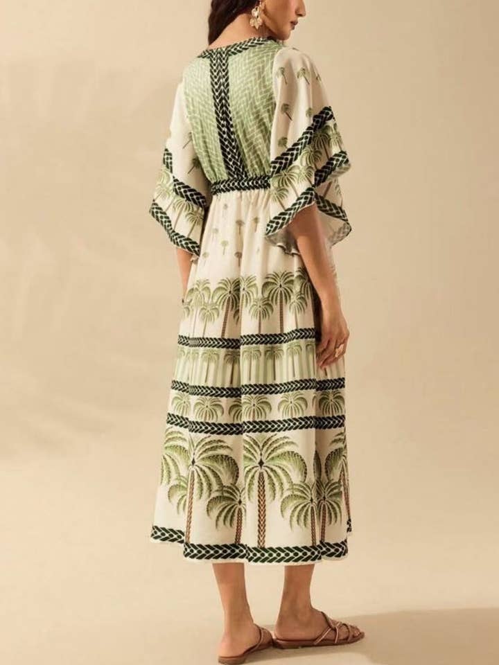 Rosa Clothing - Wholesale Dress - Women's - Exotic Tropical/ Floral Flair V-Neck Bell Sleeve Dress6