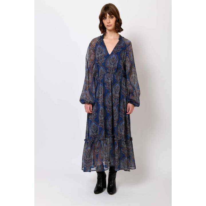 Vestido largo estampado cachemir lúrex para venta al por mayor de Nuna Lie