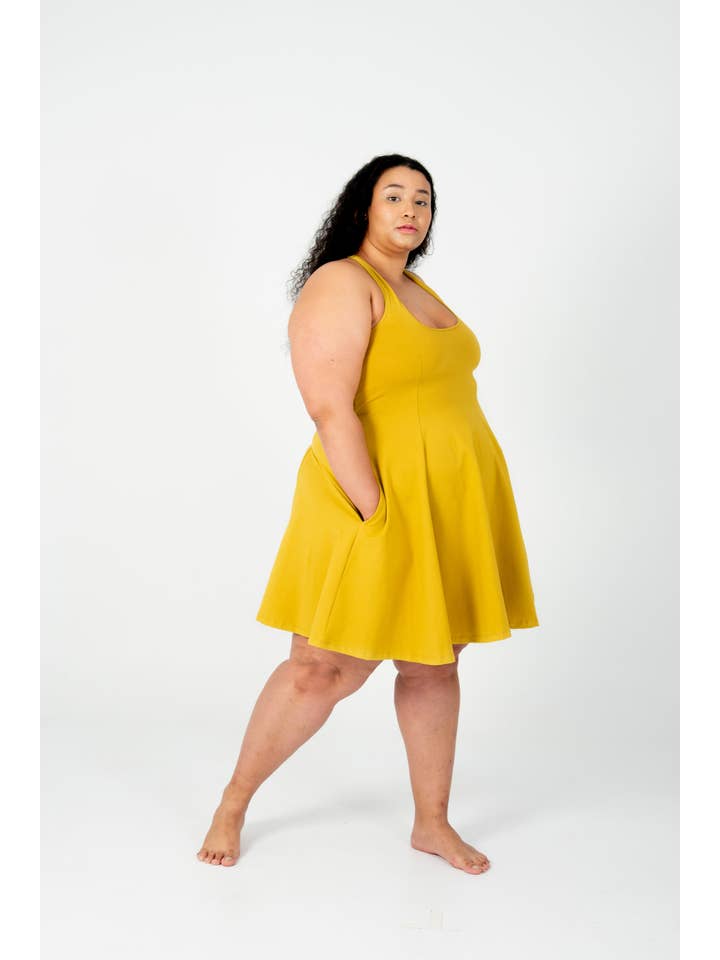 Asri Cross Back Mini Dress In Mustard Seed for wholesale on Faire