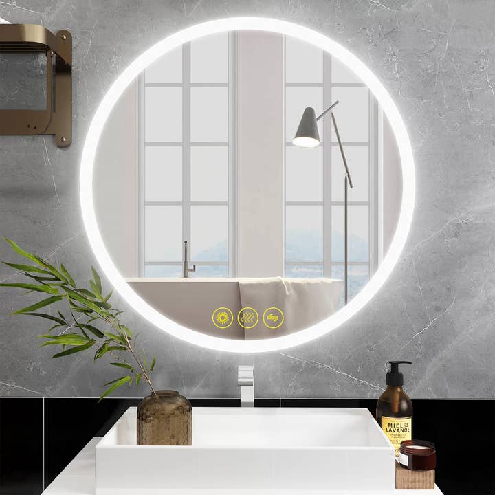 Bathroom Mirror LED 36" Round Dimmable Anti-Fog Frameless for wholesale by Brio Lighting