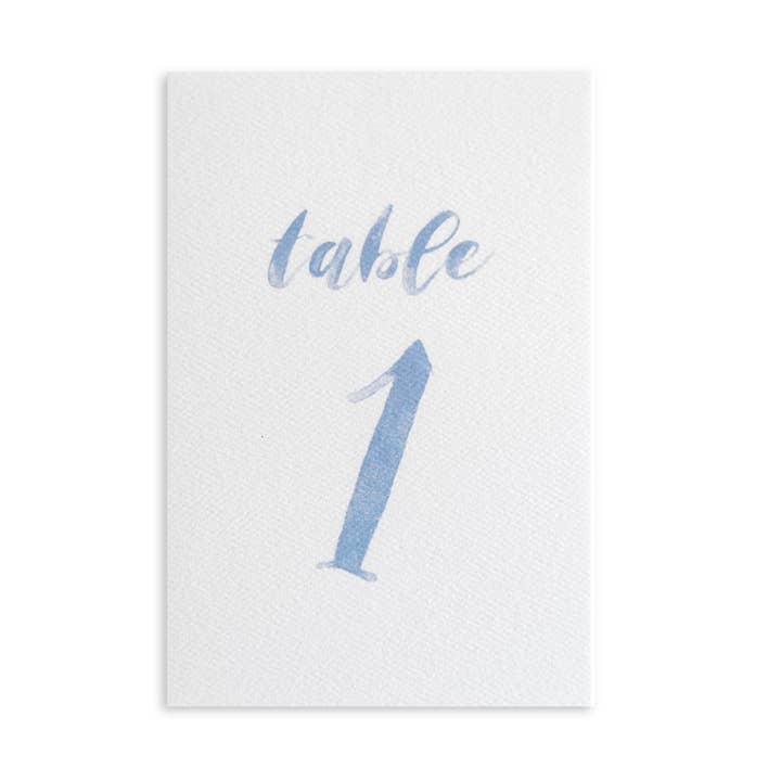 Blue Watercolor Table Numbers - Wedding Decor - Set of 30 for wholesale by Cotton and Bow