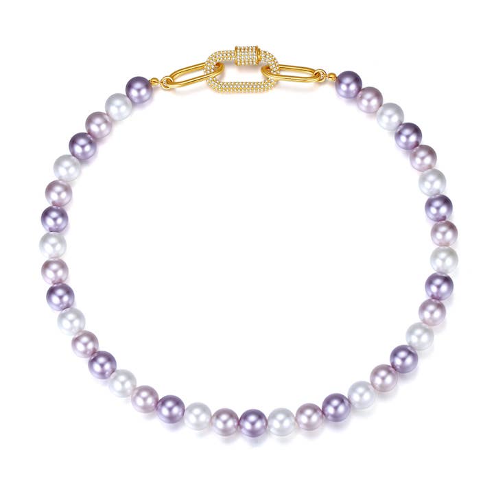 Purple Shell Pearl Necklace with Gem-Encrusted Carabiner Lock (Large) for wholesale by Classicharms