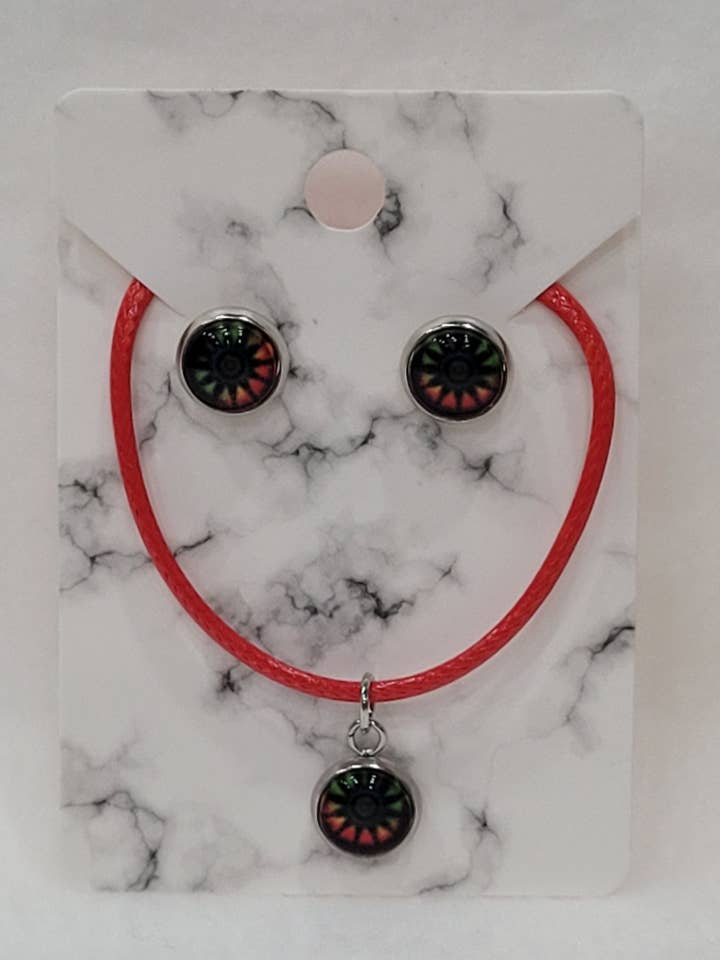 Conjunto Colar e Brincos Flor Mosaico Preto por atacado de emrac boutique