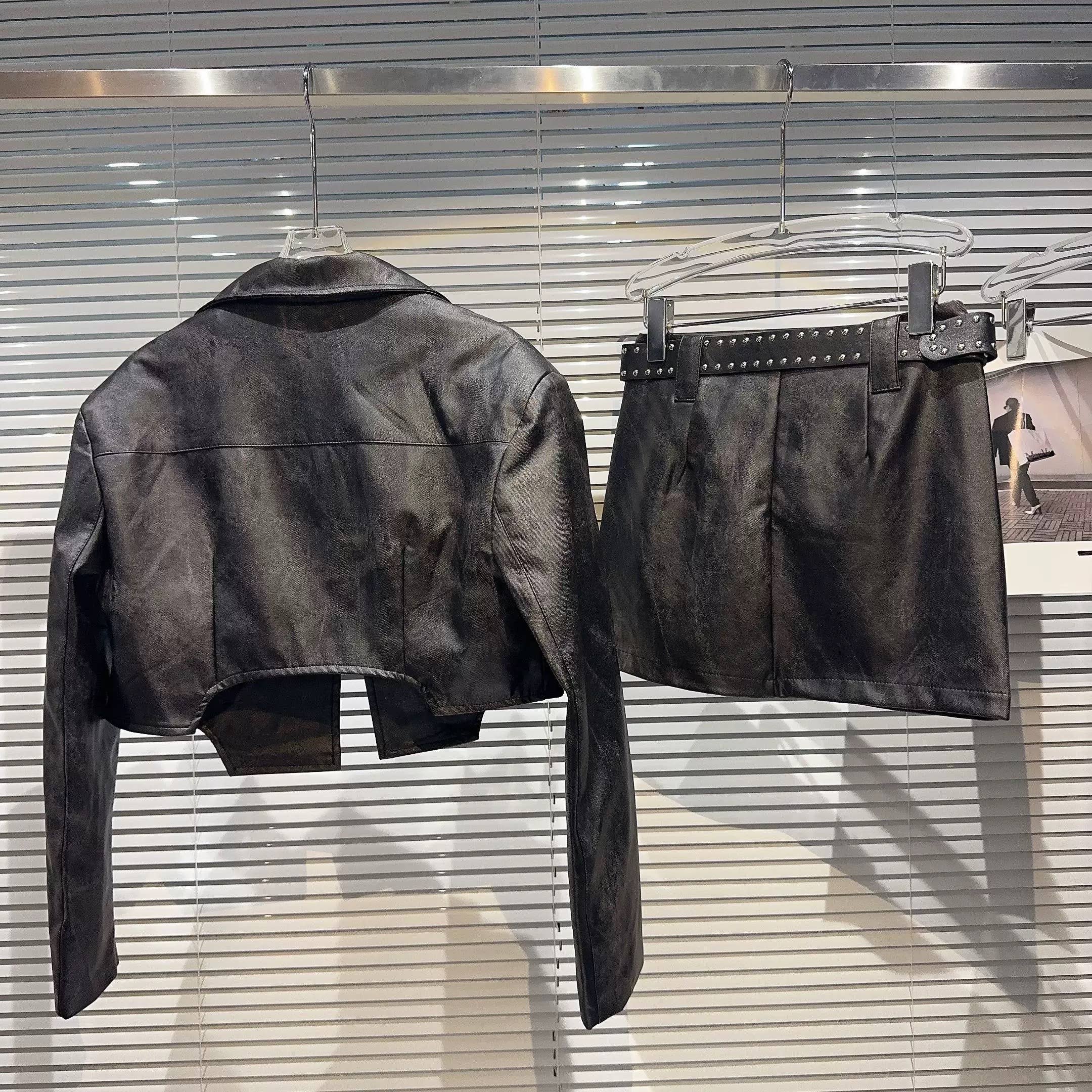 Productseeker - Wholesale Top & Skirt Set - Women's - SET220Y PU Leather Jacket & Studded Skirt Set – Fall Edge16