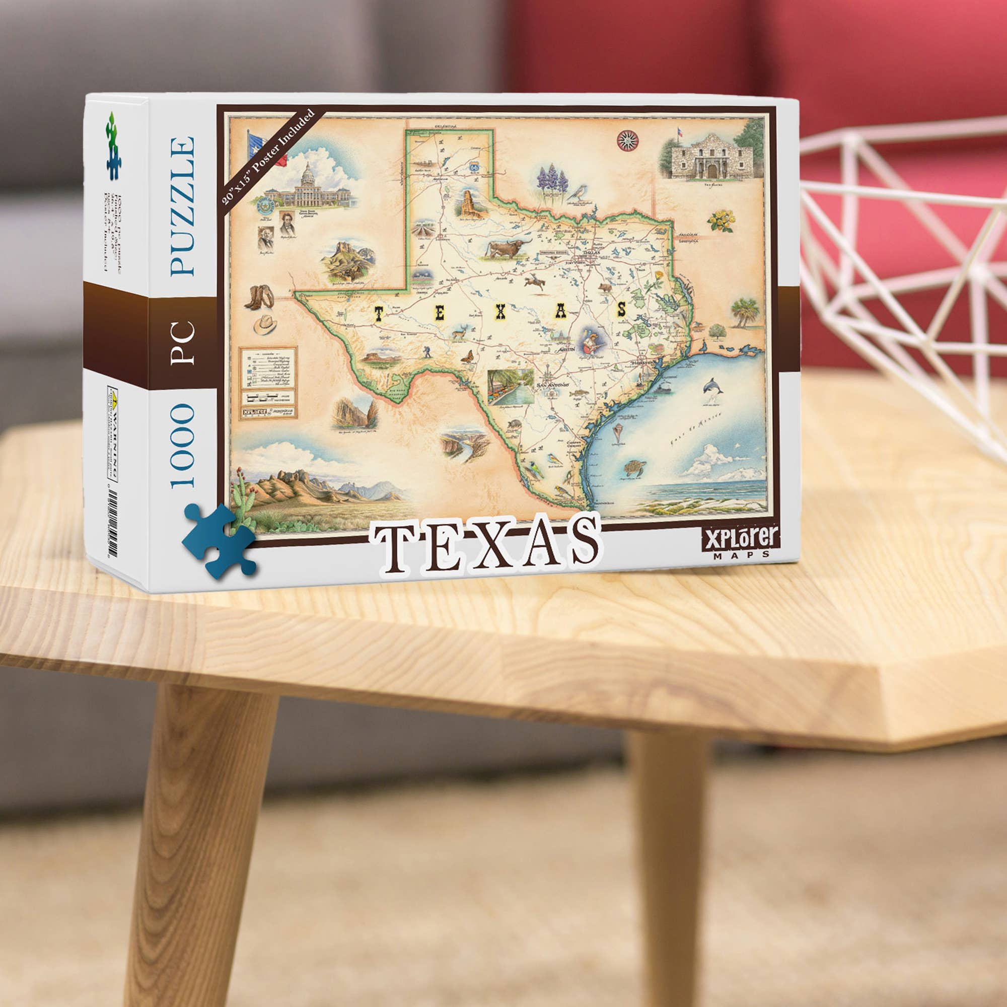 XPLORER MAPS - Vente Puzzle – adulte - Puzzle de 1000 pièces avec la carte de l'État du Texas2