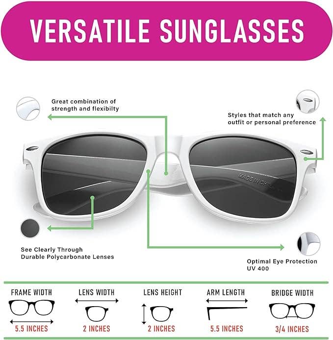 NOVELTIES WHOLESALE INC - Wholesale Sunglasses - Unisex - 12 White Retro Sunglasses-UV 400 Protection-Sturdy Plastic1