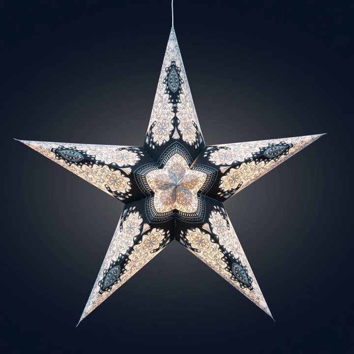 Provence ~ 5 Pointer, 24", Charcoal Paper Star Lantern Light for wholesale by Artschatz LLC