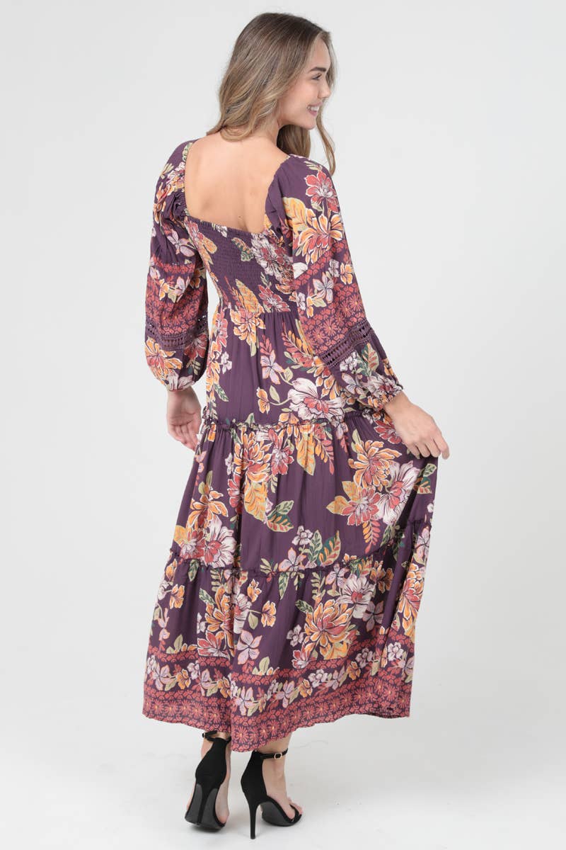 ANGIE – wholesale Dress – Women's – C4626-A921 SMOCKED SWEETHEART BODICE LONG SLEEVE MAXI DRESS 3