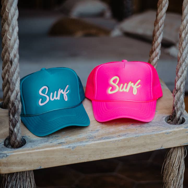 Surf Cursive Foam Trucker Cap for wholesale by Katydid