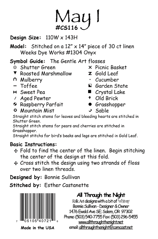 All Through The Night - Wholesale Embroidery/Cross Stitch Supplies - CS116 - May I1