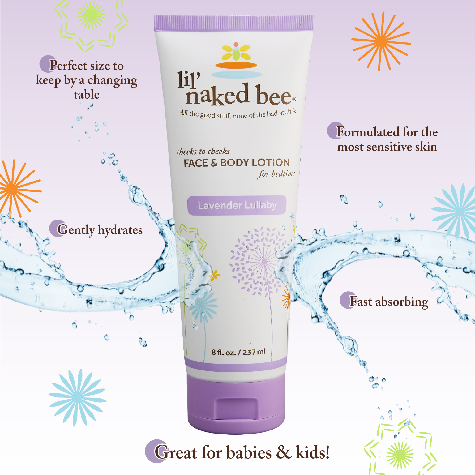 The Naked Bee - Vente Crème/lotion pour le corps – bébé - Lotion pour le visage et le corps Lullaby Cheeks à la lavande, 8 oz1