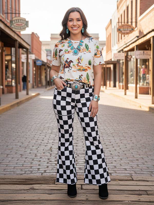 Western cowboy printed short sleeve women t-shirt XCH16916 for wholesale by luluclothes