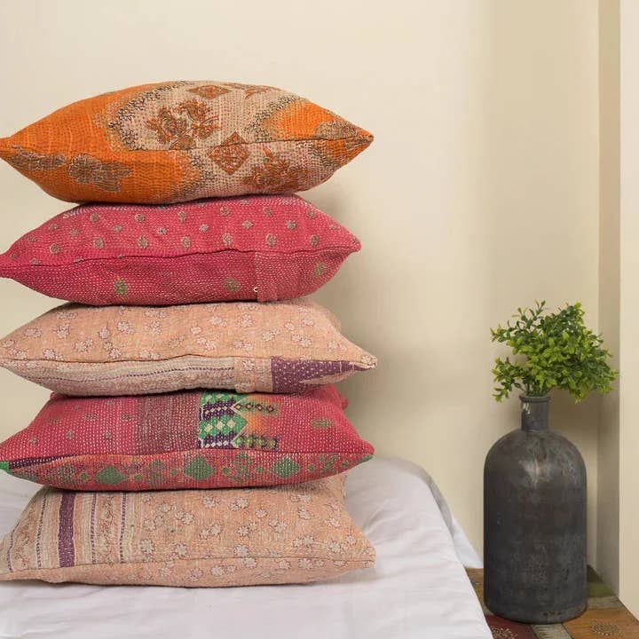 Set of 5 Pillow Vintage Kantha Pillow Covers Indian Bohemian and other Purchase Wholesale woven nook. Free Returns & Net 60 Terms on Faire trending on Faire.