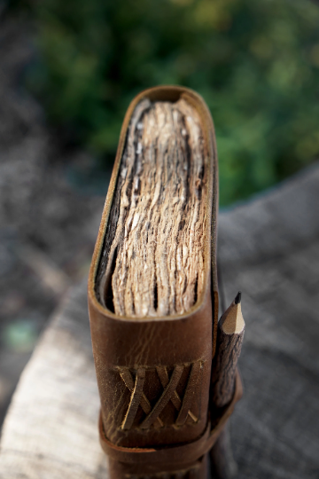 Backwoods Provisions - Wholesale Journal/Diary - Genuine Leather Journal with Antiqued Handmade Pages, Leather Strip Closure, and Wooden Pencil1
