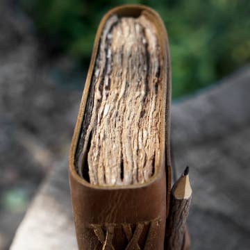 Backwoods Provisions - Wholesale Journal/Diary - Genuine Leather Journal with Antiqued Handmade Pages, Leather Strip Closure, and Wooden Pencil1