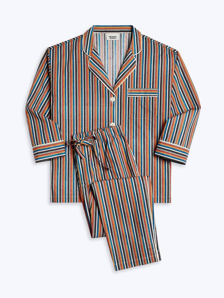 Marina pyjamassæt i træblokstribe for engroshandel hos Sleepy Jones