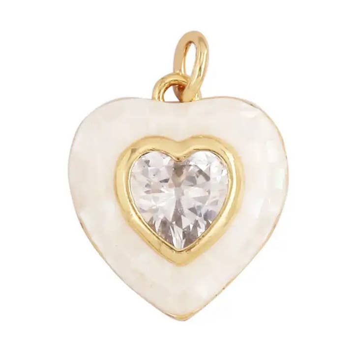 White Zircon Heart Charm For Charm Bar & Charm Necklace for wholesale by Savvy Bling