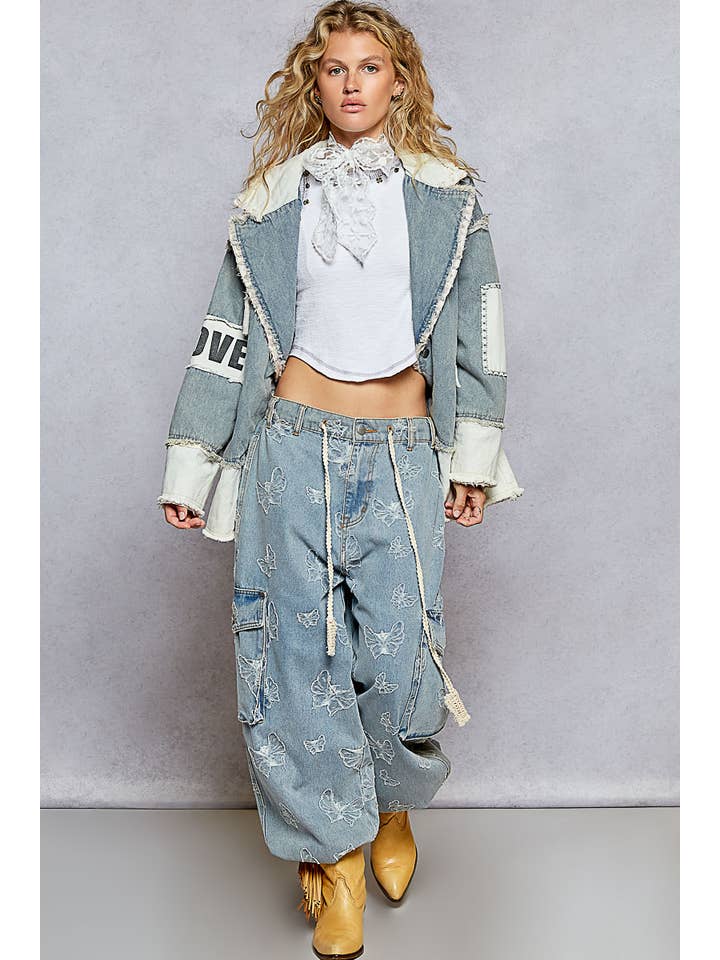 Pol Clothing - Wholesale Jacket – Women's - Colorblocked twill patch studded back heart jacket19