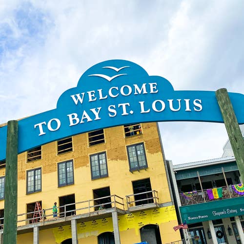 Welcome to Bay St Louis BLUE Ceramic Coaster for wholesale by South Austin Gallery