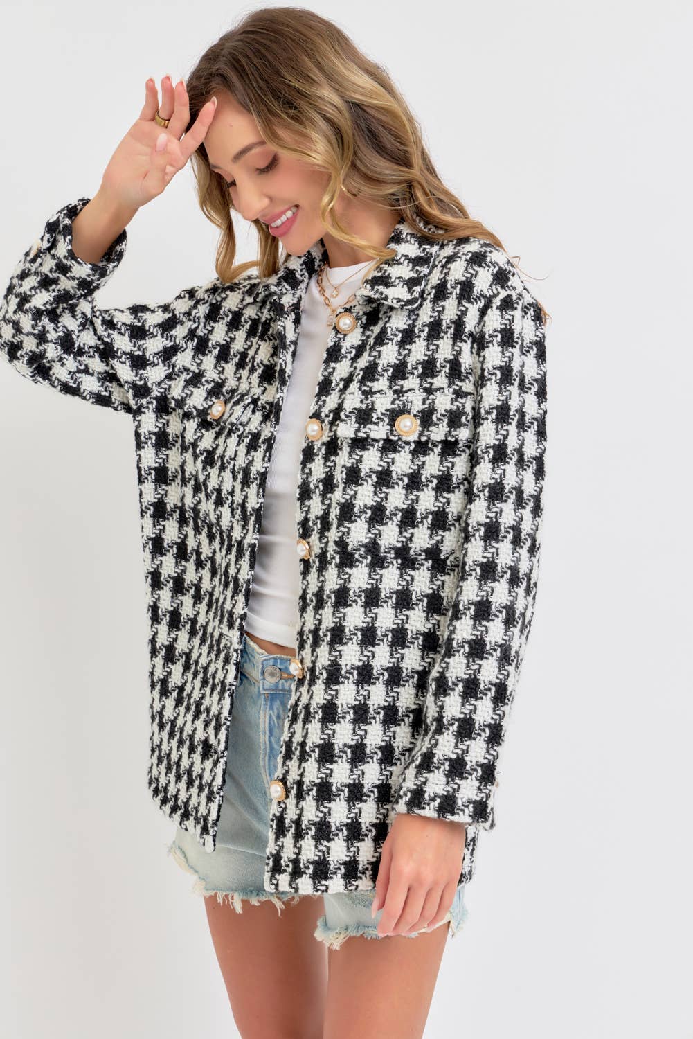 SCHWARZ/WEISS Hahnentritt Tweed Blazer mit lockerem Schnitt für den Großhandel auf Faire6