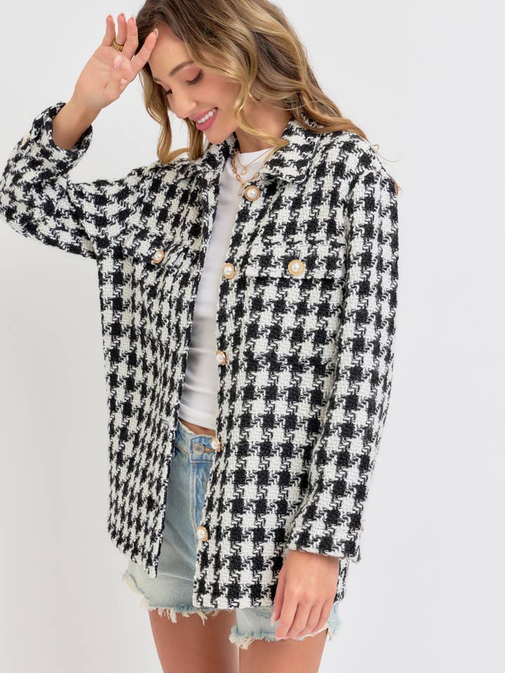 BLACK WHITE HUNDSTOOTH TWEED OUTERWEAR/BLAZER for wholesale on Faire6