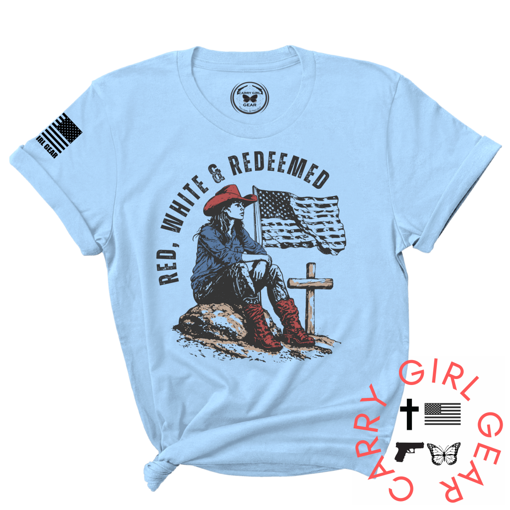 CG GEAR - Wholesale Screen Printed T-Shirt - Women's - RED, WHITE & REDEEMED TEE3