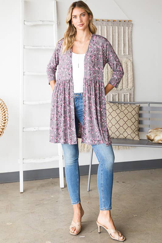 CARBONE SJ1082-17 CARDIGAN APERTO FLOREALE CON ARRICCIATURA in vendita all'ingrosso su Faire5