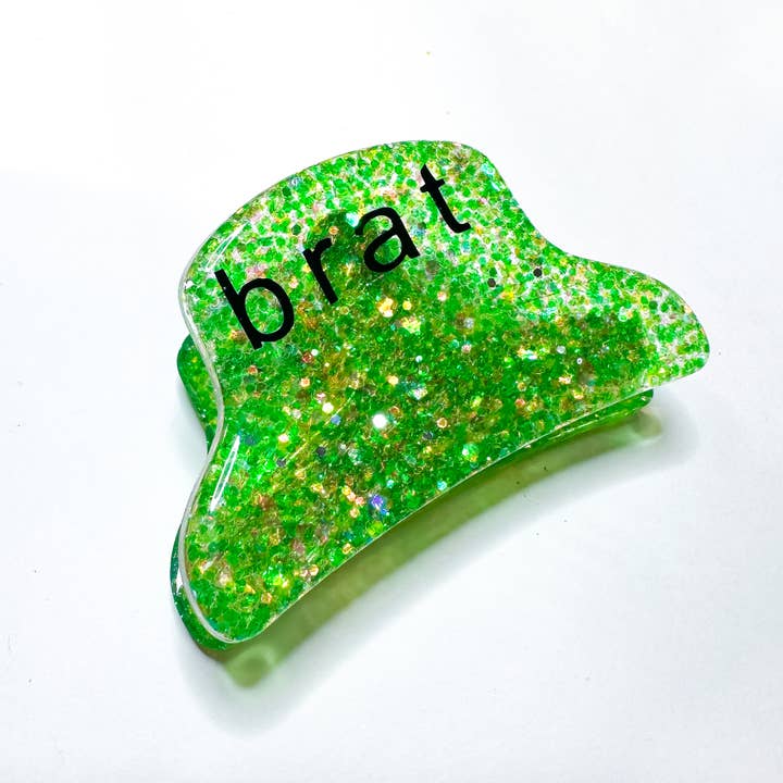 Night Moves Atelier – wholesale Hårklämma - Dam – Charli XCX Brat grön glitterhartskloklämma