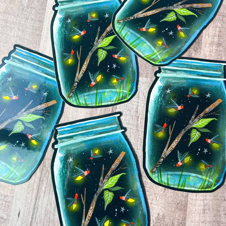 Katie Daisy - Wholesale Sticker - Firefly Jar sticker with holographic accents