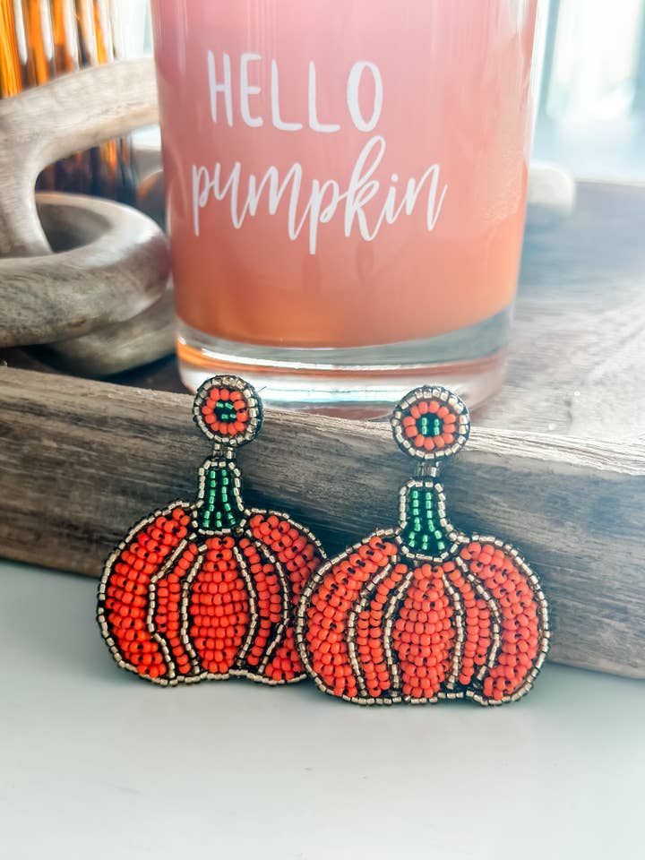 "Pumpkin Time" Beaded Earrings for wholesale by Harris Girls & Co.