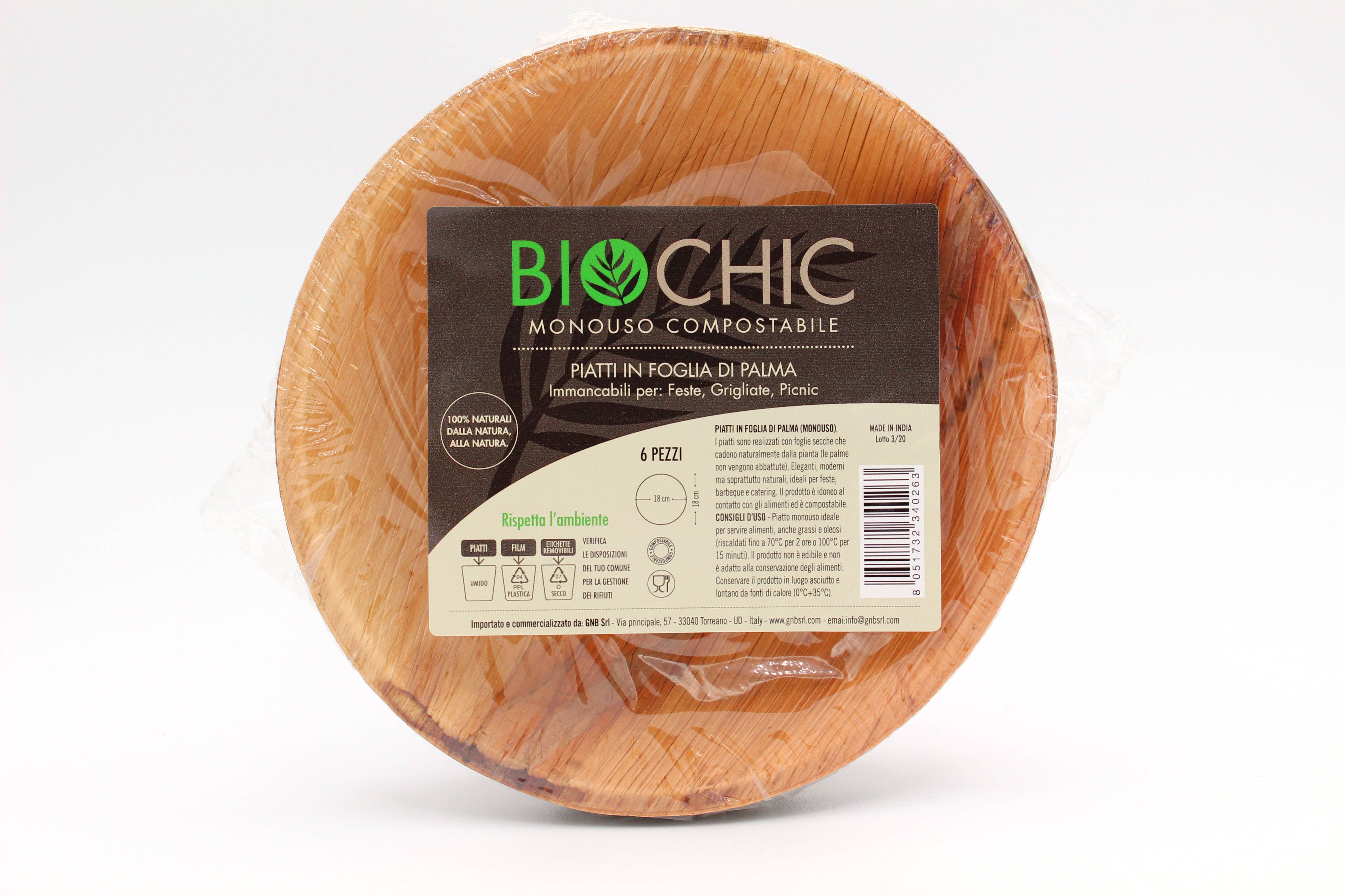 GNB S.r.l. (BioChic) - Wholesale Disposable Plate - Compostable disposable palm leaf plate Fondo 18cm3